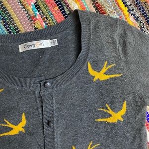 Grey Sunny Girl size medium bird print cardigan